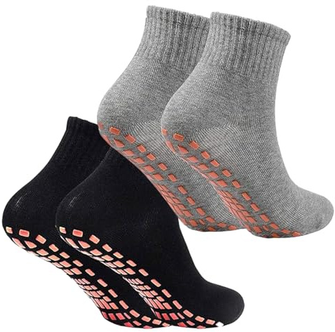 MagiSel Yoga Socks for Men and Women, 2 Pairs Stopper Socks, Non-Slip Socks, Barefoot, Yoga Socks, Non-Slip, Pilates, Hospital, Home, Socks with Nubs, Black+grey, M/L Short