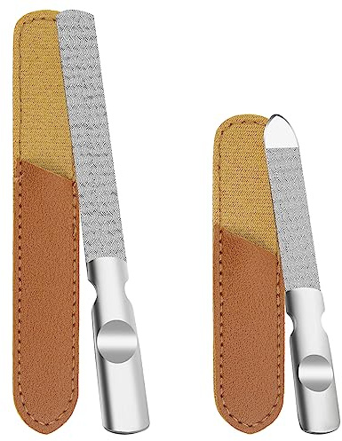 2 Pack Professional Nail File Set with Leather Case | Double sided stainless steel nail files, Professional manicure pedicure tool, Ideal for home travel use