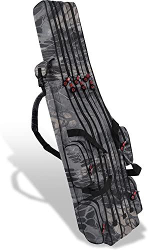 normani Rutentasche Rod Case Angelkoffer Futteral mit 2, 3 oder 4 Ruten-Fächern, Verschiedene Längen wählbar - stark wasserabweisender Fishing Rucksack Night Camo 3 Innenfächer 170 cm