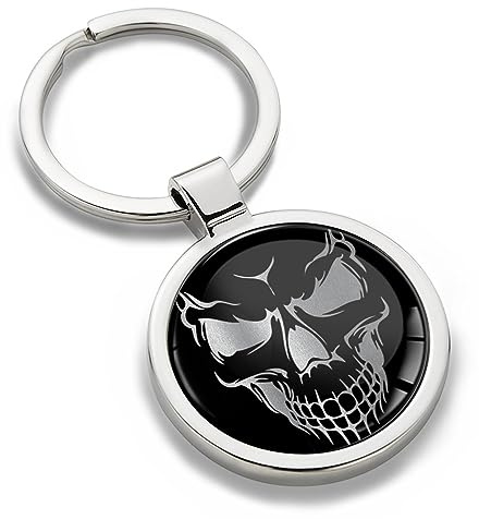 SkinoEu Schlüsselanhänger Metall Keyring Autoschlüssel mit Geschenkbox Schädel Totenkopf Silber Geschenk Metall-Schlüsselanhänger Schlüsselbund Edelstahl KK 170