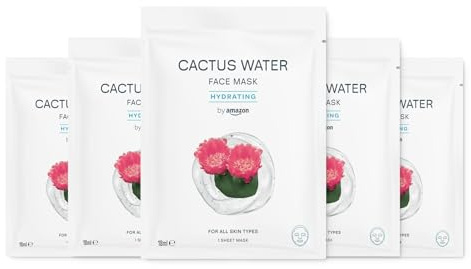 by Amazon Masque en tissu pour le visage hydratant à l'eau de cactus, 18 ml, Lot de 5