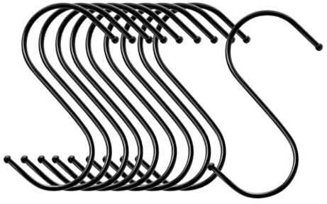 BBly 10 Pack S Shaped Hooks S Hanging Hooks Heavy Duty Black S Hooks 9 cm S Shaped Large Hangers