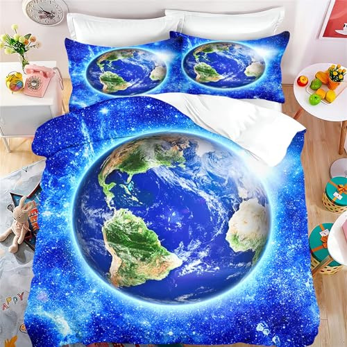 SHROUDEX Weltraum Bettwäsche 135x200 Kinder Jungen Planeten Sterne Weltall Bettbezug Universum Kinderbettwäsche Set Galaxy-Serie Universum Sternenklarer Bettwäsche (2,135x 200 cm)