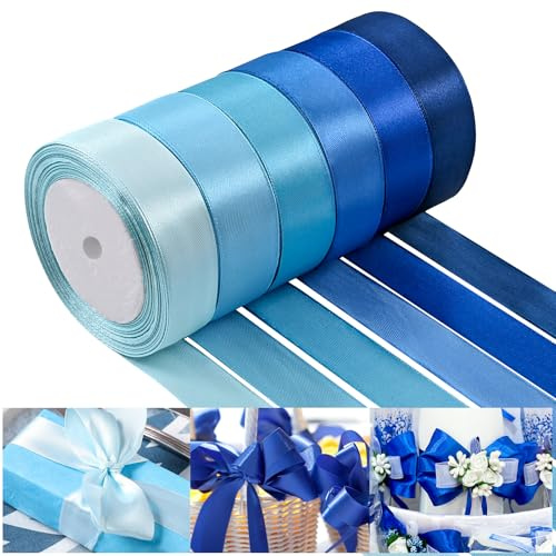 NACHLYNN 25mm x 22m Satinband Blau Schleifenband Geschenkband Bänder zum Basteln für Verpackungsband Urlaubsdekoration Hochzeitsstrauß DIY Dekoration