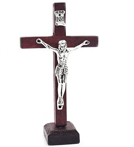 Zghhc Mini Holz Jesus Kreuz Kruzifix Wandkreuz Statue Figur Barock Kreuzigung Katholischer Jesus Desktop Ornament Christliche Heimdekoration