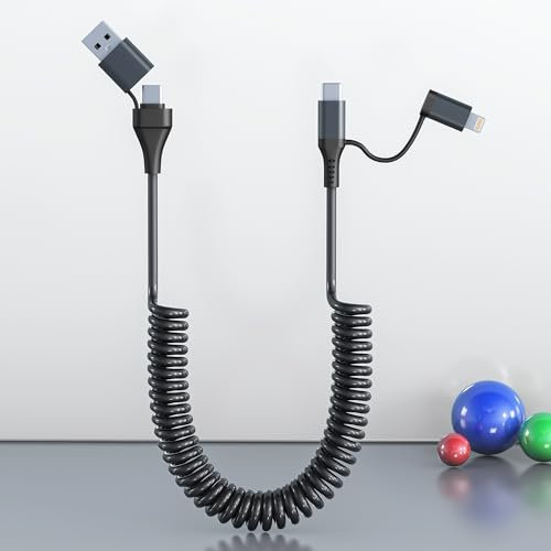 KETAKY Plus 4 en 1 Cable USB C y Lightning, PD 60 W Carga Rápida y Datos, Múltiple Cable para CarPlay y Android Auto, Cable USB/USB C a USB C/Lightning para iPhone Android iPad MacBook