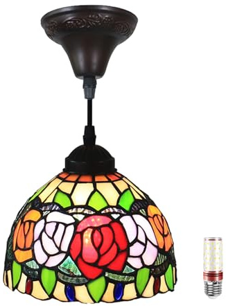 Uziqueif Deckenlampe Hängend, Tiffany Style Deckenlampen, Pendelleuchte Vintage, Höhenverstellbar Deckenleuchte, Deckenlampe für Wohnzimmer Küche Schlafzimme Bar Flur, Glas Lampenschirm 20cm