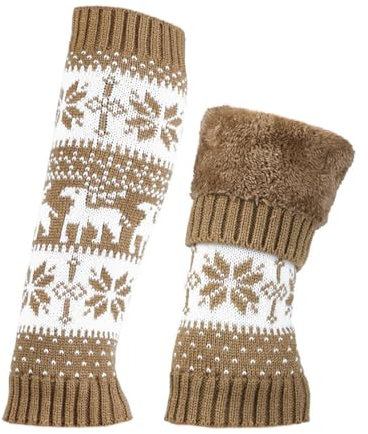 1 Paar Damen Beinwärmer Weihnachtssocken Doppelschicht Plus Samt Socke Frauen Winter Warmer Beinstulpen Lange Gestrickte Beinstulpen Legwarmers Beinstrümpfe für Winteraccessoires,Khaki