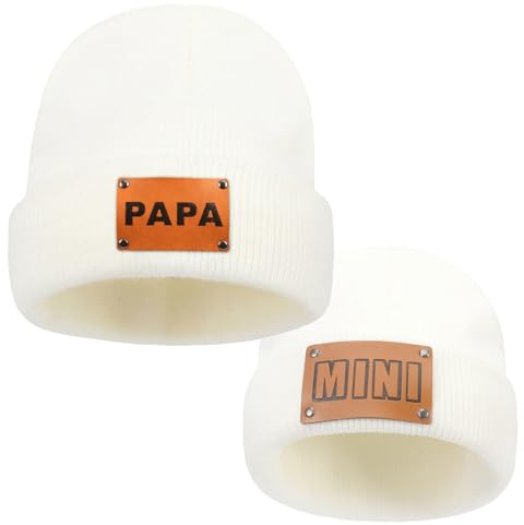 Asufegucd Cappello genitore-figlio 2 pezzi,Berretto a maglia da donna,Cappello Hiphop caldo per bambino,Berretto invernale in lana lavorato a maglia per madre e bambino,Cappello da sci, Papà bianco,