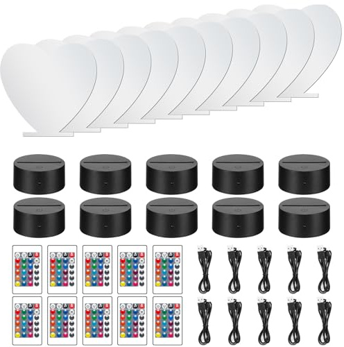 10PCS Acrylic Light Base, 3D Night LED Lamp Base Set, DIY Illusion Lamp with 16 Colors & 4 Modes, Remote Control Night Light for Kids, Gift for Boys and Girls Room Decoration