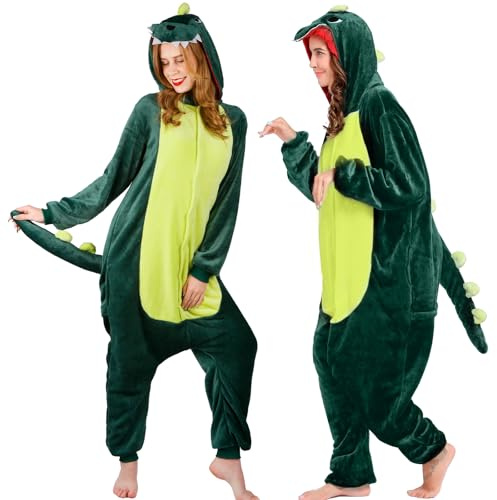 Disfraz de dinosaurio para adultos, mono, pijama de una pieza, pijama de animal, mono de peluche para mujer, hombre, cosplay, carnaval, Halloween, disfraz