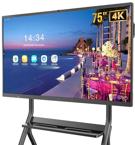 MWE 4K Touchscreen Interaktives Whiteboard • Wireless Screen Mirroring • 20-Punkt IR Touch, 75 Zoll Smartboard, Elektronisch Whiteboard • 13MP High Definition Kamera Für Büro, Schule(Wandhalterung)