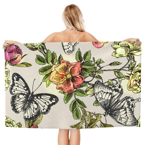 Herren Damen Saunatuch Blumen Und Schmetterlinge Badetuch Groß Erwachsene Microfaser Handtücher Kinder Kinder Badetuch Für Duschen Schwimmen Sauna