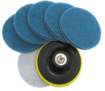 Scouring Pads Cleaning Brush Kit Drill Brush Atta 7 Pcs 4 Inch Cleaning Kit Scouring Pads with Shaft Power Scrub Pads Drill Attachment for Showers Tubs Tile Grout,Orange 7 Pcs Set(Blue)