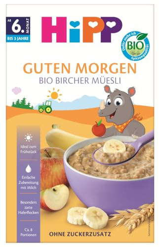HiPP Guten Morgen Bio Knusper-Müesli, 200g, ab 15. Monat, ohne Zuckerzusatz, knuspriges Frühstück für Kinder, ideal für erste Selbstlöffelversuche