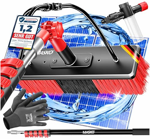 MASKO® Brosse de lavage télescopique avec raccordement à l'eau | Brosse de nettoyage extensible | Nettoyage des fenêtres et des installations PV | Poils