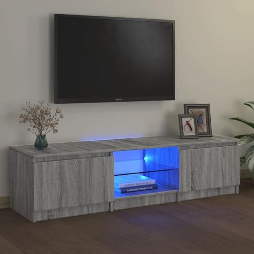 LLEZKBR Entertainment Centers & TV Stands-TV Schrank mit LED-Leuchten Grau Sonoma 140x40x35,5 cm