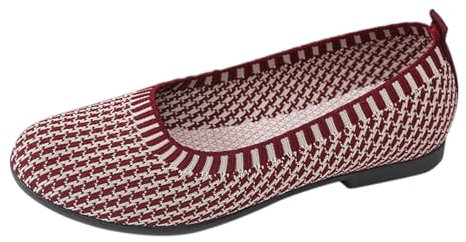 Fancy Flat Shoes For Women Tan Ballet Flats Women Round Toe Slip On Mesh Loafers Breathable Dressy Flats Retro Stripe Pumps Lightweight Walking Pumps Comfortable Pregnancy Shoes Travel Loafers