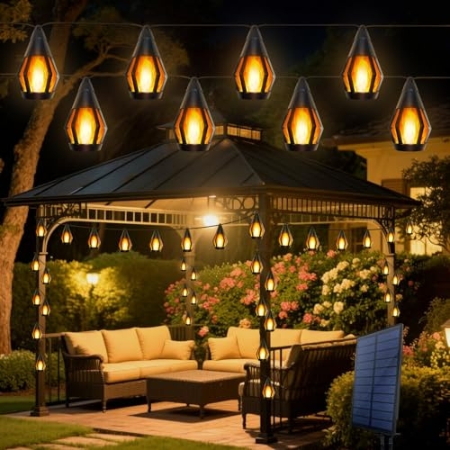 Siknoud 21Ft Solar String Lights Outdoor Waterproof Solar Powered Patio Lights with 10 Flickering Flame Light Bulbs Hanging Lantern String Light for Garden Yard Gazebo Cafe Bistro Party Outdoor Decor