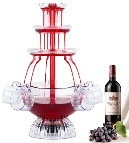 Fontana di Festa, 3 Livelli Illuminanti LED per Pub, Feste a Casa, Compleanni e Matrimoni, Fontana Elettrica con 5 Tazze Riutilizzabili e Vino Rosso