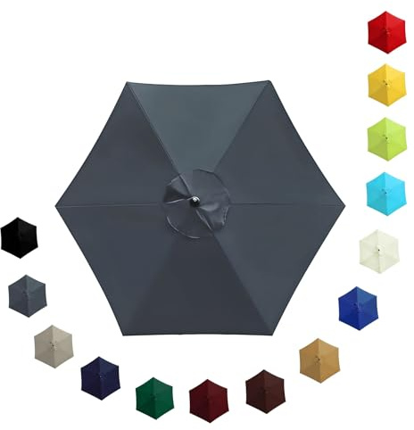 Replacement Parasol Canopy Waterproof, Large Weatherproof UV-Anti Patio Umbrella Fabric, Garden Outdoor Pool Beach Parasol Replacement Top Cover for 2.0m 2.30m 2.7m 3.0m 6/8 Ribs(Gray,2.30m/6 Arms)
