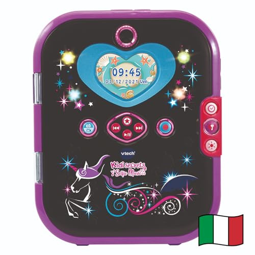 VTech KidiSecrets Selfie Music 2.0 Black Version, Diario Segreto Interattivo per Bambini con Doppia Fotocamera e MP3, Diario Elettronico con Tastiera, Lingua Italiana, Batterie Incluse, 6+ Anni