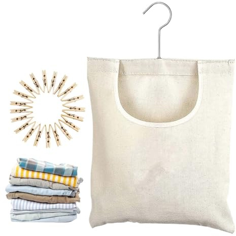 Renchey Bolsa Portapinzas,Funda de Para Pinzas con Gancho - Organizador de Colada Colgable con 20 Pinzas, Bolsa Resistente Para Suéteres Abrigos Mantas Pañales Toallas