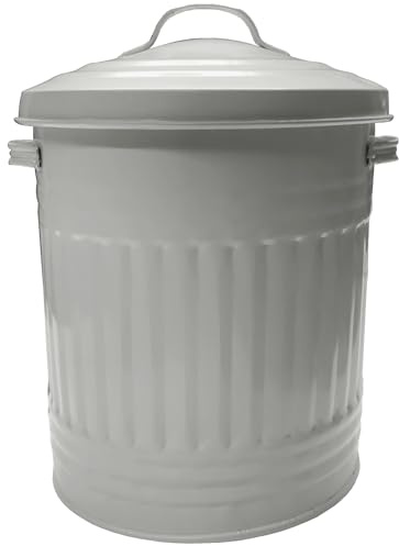 KetoBarrow Cream Metal Bin with Lid Retro Style 46cm Steel Dustbin Feed Ash Bin Bathroom Bin - 30L