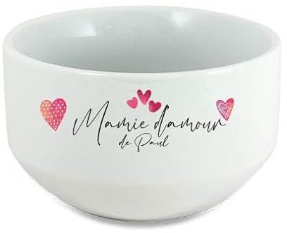 Générique Bol Mamie d’amour personnalisé avec prénom – Cadeau Noël, Fête des Grands-Mères ou Anniversaire – Bol céramique blanche 500 ml –