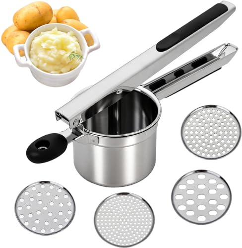 Presse-purée en acier inoxydable avec 4 tamis interchangeables | Presse à spätzle pour purée de pommes de terre, légumes et aliments pour bébé | Presse-glace à spaghetti, rabot à spätzle