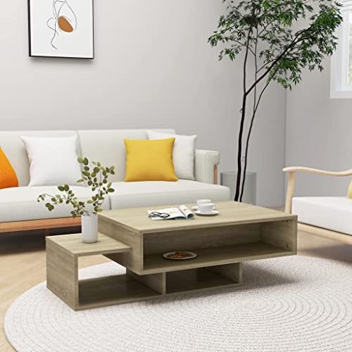LoogCape Couchtisch Sonoma-Eiche 105x55x32 cm Holzwerkstoff, robuster Wohnzimmertisch mit 3 Fächern, Stauraum für Bücher, Zeitschriften, Deko, langlebige Kaffeetische für Wohnzimmer