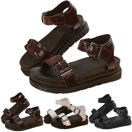Plattform modesandaler för kvinnor sommar öppen tå spänne ankelrem sandaler mellanklackar mode ankelrem sommar sandal promenader tjocka kilskor lätta justerbara spännen skor, C Röd, 36.5 EU Bred