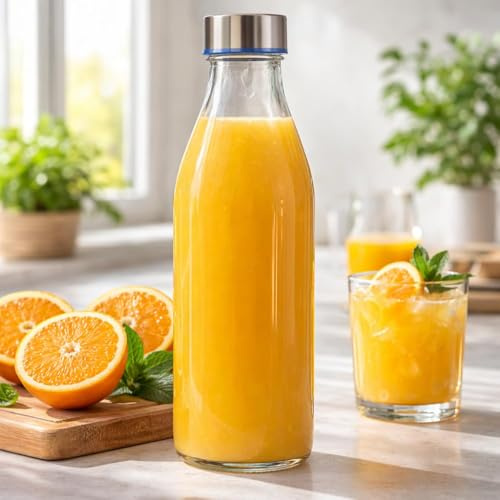 Paluplus Set 12 Bottiglie in Vetro Trasparente da 1000ml, Bottiglia per Acqua con Tappo a Vite e Chiusura Ermetica, Design Elegante, per bevande fredde e calde -GERIM5506F-8