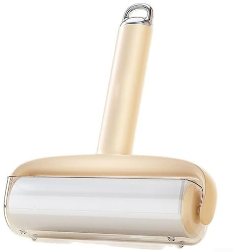 Fusselrolle, 1 Packung Wiederverwendbare Fusselbürste, Tierhaarentferner für Kleidung Möbel, starker klebriger Kleber, schräg reißendes Design mit Staubschutz, Cremeweiß Rosa für Home Office Cleaning