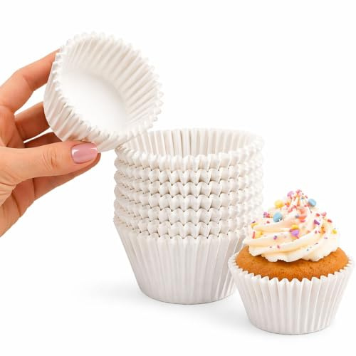 Pirottini in Carta da Forno per Muffin e Cupcake, Monouso, Ideali per Dessert e Fingerfood (BIANCO 100PZ / 4.5 CM)