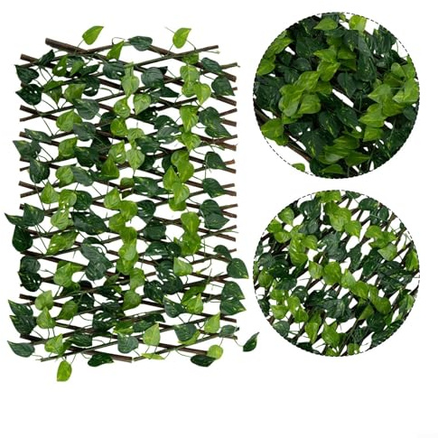 Clôture artificielle avec feuilles de lierre extensible 0,4 m Pothos Plante télescopique Brise-vue Jardin Balcon Décoration murale