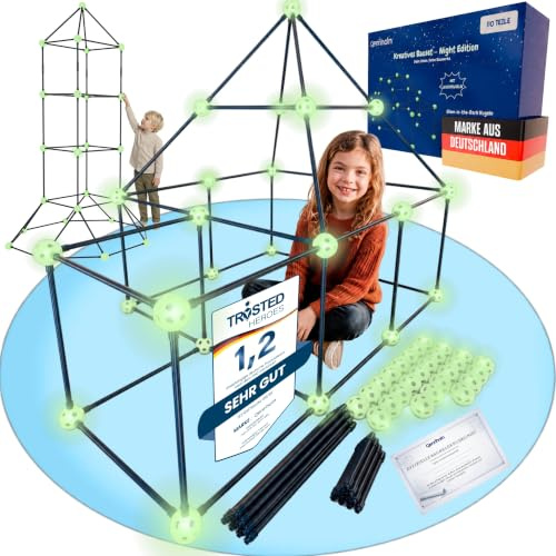 Stabiles Konstruktionsspielzeug für Kinder – mit Klicksystem, leuchtet im Dunkeln, Höhlenbau-Set mit Bauheldenurkunde, kreatives Bauspielzeug, DIY-Steckbaukasten, Gartenspielzeug, Indoor/Outdoor