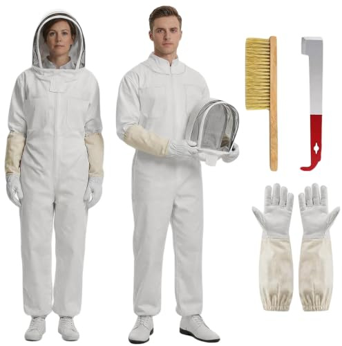 vercleuim Imkeranzug stichfest Set – Imker Zubehör mit Bienenpinsel & J-förmigem Schaber, inkl. Handschuhe & atmungsaktiver Imkerhut, Rundumschutz für Damen und Herren (xl)
