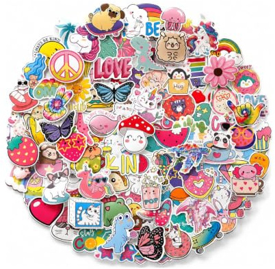 Rokahebi 100 PCS Stickers for Children, Cute Waterproof Vinyl Stickers Pack for Water Bottles, Laptops & Scrapbooks, Kawaii Stickers for Girls Boys, Reward Stickers for School & Party Bags