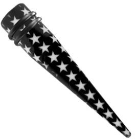Piercing Ohr Expander Dehnungsstab Acryl Schwarz Weisse Sterne Dehnstab - PDVH.STARS.8mm