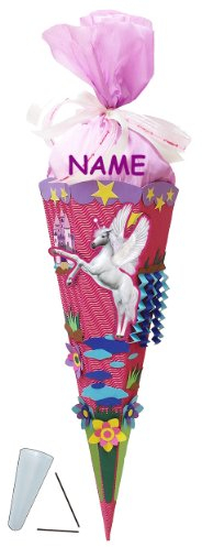 BASTELSET - Schultüte - Einhorn 85 cm incl. Namen - mit/ohne Kunststoff Spitze - Zuckertüte Nestler - ALLE Größen - 6 eckig Mädchen Pferde Blumen Einhörner ..