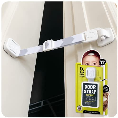 Door Buddy Baby & Cat Proof Latch - Grey. Adjustable Cat Strap Keeps Baby Out. Simple Child Safety Lock. Interior Alternative