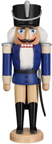 Seiffener Volkskunst | Nussknacker aus dem Erzgebirge | Husar mit Säbel 37 cm | Nussknacker Deko Figur | Original Erzgebirgische Volkskunst | 11212/2 | blau lasiert