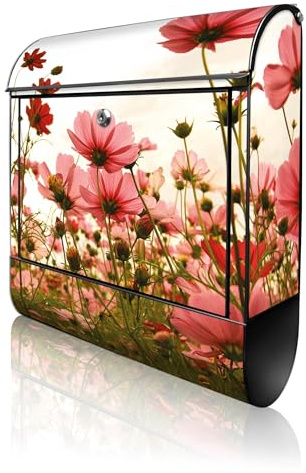 banjado Design Briefkasten 38,5x46,5x13cm & 2 Schlüssel - Briefkasten Stahl Schwarz mit Zeitungsfach pulverbeschichtet - Postkasten A4 Einwurf inkl. Montagematerial - Motiv Schmuckkörbchen