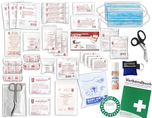 Komplett-Füllung Erste-Hilfe nach aktueller DIN/EN 13 157 PLUS 3 für Betriebe mit Sprühpflaster, Notfallbeatmungshilfe & Verbandbuch
