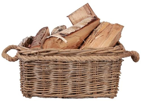 Rustic Fireside Chunky Wicker Log Basket Potato Basket With Rope Handles (Small)