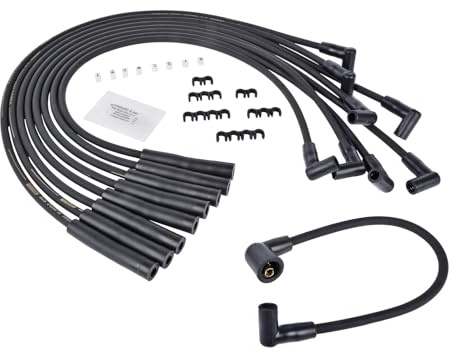 JEGS Black Ultra Pow�r Wires | 8.5mm | Made in USA | For Ford 351W, 351C, 390, 429, & 460 Engines With HEI Cap | Multi-Angle Spark Plug Terminals & 90 Degree Male Distributor Terminals