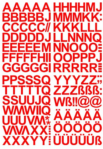 Leicht anzubringende Buchstaben Aufkleber 4cm in rot glänzend - 150 HOCHWERTIGE KLEBEBUCHSTABEN - Buchstaben zum aufkleben abc Alphabet - Wasser und wetterfest ideal für den Außenbereich