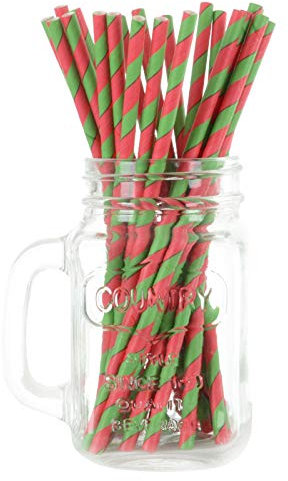 1000 Red/Green Stripe Eco Friendly Recyclable Paper Drinking Straws Bright Colours Stripes and Metallic Colours Great for Birthday Wedding Christmas Party Baby Shower Decoration Food Safe Single Use