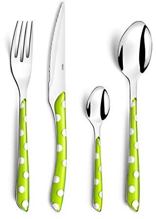 Amefa ECLAT Besteck, Essbesteck für 4 Personen, Edelstahl mit hochwertigen Kunststoff-Griffschalen in grün gepunktet, 16-teilig